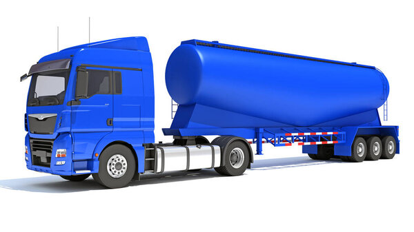 Truck with Tank Trailer 3D rendering model on white background