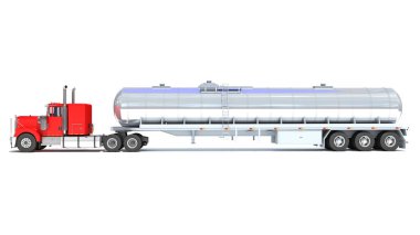 Tank Römorku olan Kamyon beyaz arkaplanda 3D görüntüleme modeli