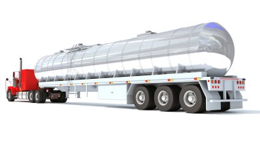 Tank Römorku olan Kamyon beyaz arkaplanda 3D görüntüleme modeli