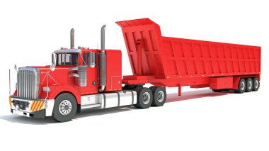 Tipper Römorku ile yarı kamyon beyaz arkaplan üzerinde 3D görüntüleme modeli
