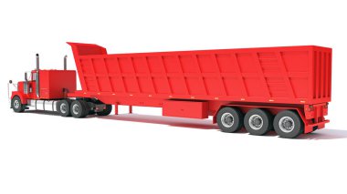 Tipper Römorku ile yarı kamyon beyaz arkaplan üzerinde 3D görüntüleme modeli