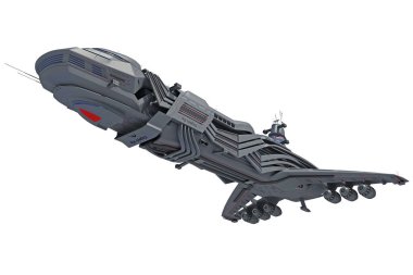 Beyaz arkaplanda 3B uzay gemisi oluşturma modeli