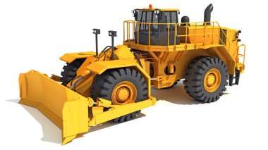 Çarkıfelek Dozer ağır inşaat makineleri beyaz arka planda 3B modelleme