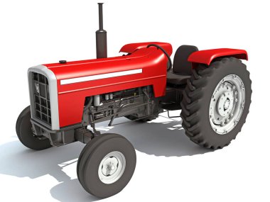 Beyaz arkaplanda Eski Çiftlik Traktörü 3D görüntüleme modeli