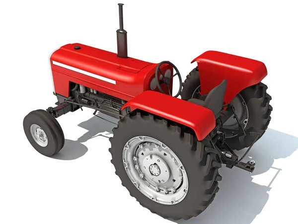 Old Farm Tractor 3D rendering model on white background