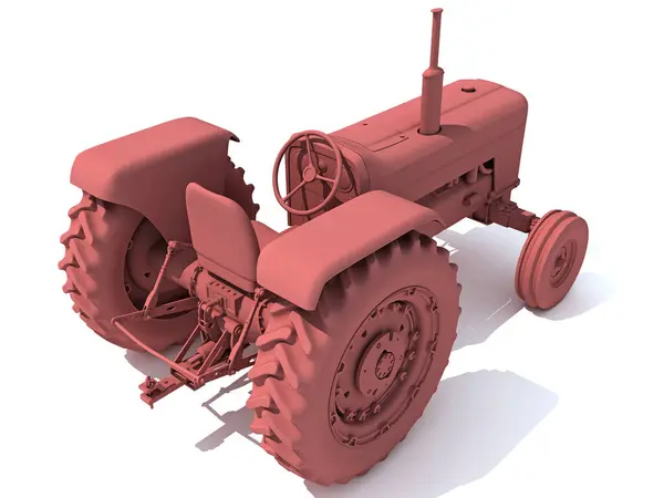 Classic Farm Tractor Clay 3D rendering model on white background