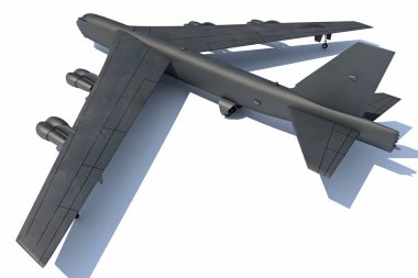 Beyaz arka planda askeri uçak 3D görüntüleme modeli