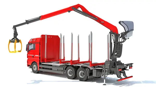Ormancılık Kütük Kamyonu beyaz arkaplan üzerinde 3D modelleme