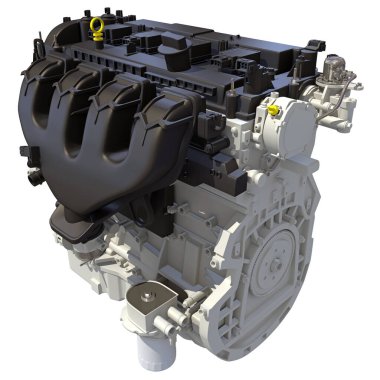 Araç Motoru 3D görüntüleme modeli beyaz arkaplanda