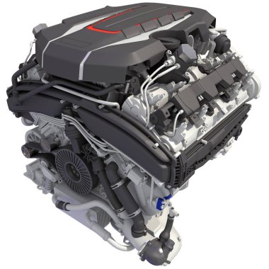 Araç Motoru 3D görüntüleme modeli beyaz arkaplanda