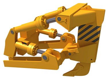 Excavator Fork Bucket ağır inşaat makineleri beyaz arkaplan üzerinde 3D görüntüleme modeli