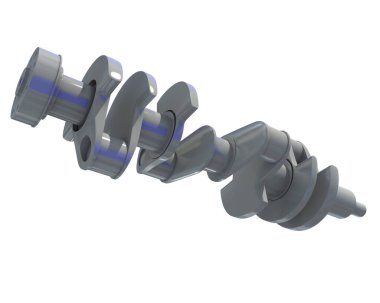 Beyaz arkaplanda motor Crankshaft 3D görüntüleme modeli