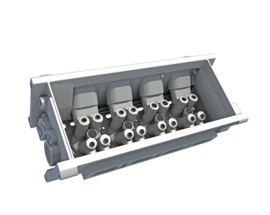 Araç V8 Motor Silindiri 3 boyutlu modelleme beyaz arkaplan üzerinde
