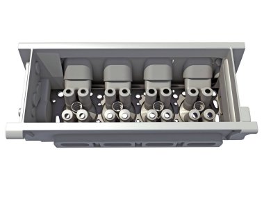Araç V8 Motor Silindiri 3 boyutlu modelleme beyaz arkaplan üzerinde