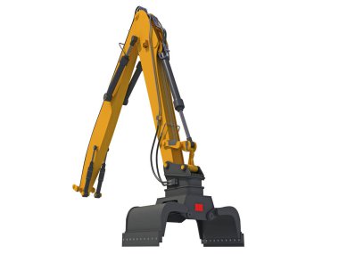 Backhoe Yükleyici Eklentisi beyaz arkaplan üzerinde 3B ağır inşaat makineleri oluşturma modeli