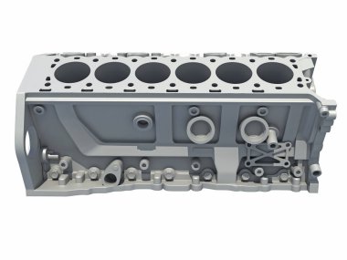 V12 Motor Bloğu aracı beyaz arkaplanda 3D görüntüleme modeli