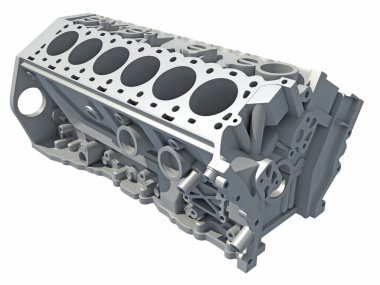 V12 Motor Bloğu aracı beyaz arkaplanda 3D görüntüleme modeli