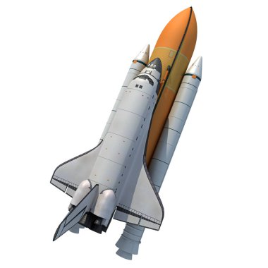 Beyaz zemin üzerinde uzay mekiği, Roket uzay gemisi 3D görüntüleme modeli
