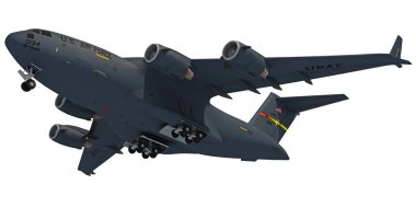 Beyaz arka planda askeri uçak 3D görüntüleme modeli