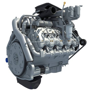 Beyaz arkaplanda V8 Araç Motoru 3D görüntüleme modeli