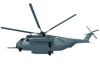 Askeri nakliye helikopteri. Beyaz arka planda 3D görüntüleme modeli.