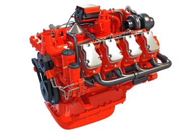 Araç Motoru 3D görüntüleme modeli beyaz arkaplanda