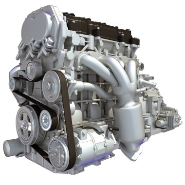 Araç Motoru 3D görüntüleme modeli beyaz arkaplanda