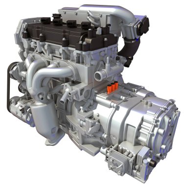 Araç Motoru 3D görüntüleme modeli beyaz arkaplanda