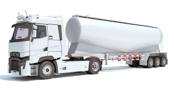 Caminhão Com Tanque Reboque Modelo Renderização Fundo Branco — Fotografia de Stock