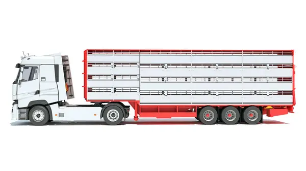 Caminhão Com Animal Transporter Trailer Modelo Renderização Sobre Fundo Branco — Fotografia de Stock