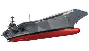 Uçak Gemisi Askeri Gemisi 3D model gemiyi beyaz zemin üzerine yerleştiriyor