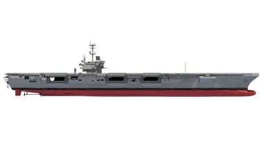 Uçak Gemisi Askeri Gemisi 3D model gemiyi beyaz zemin üzerine yerleştiriyor