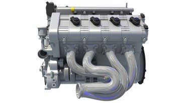 Beyaz arkaplanda V8 Araç Motoru 3D görüntüleme modeli