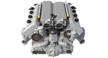 Beyaz arkaplanda V8 Araç Motoru 3D görüntüleme modeli