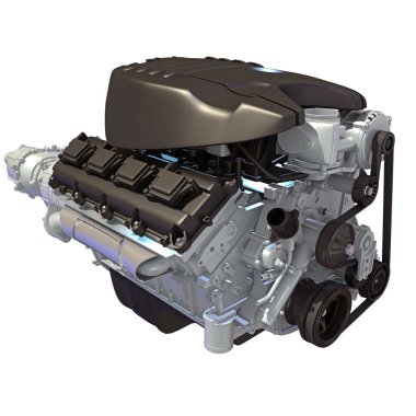 Beyaz arkaplanda V8 Araç Motoru 3D görüntüleme modeli