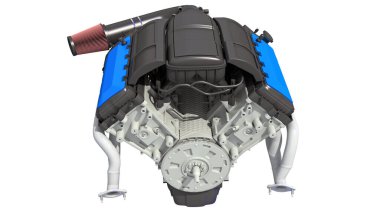 Beyaz arkaplanda V8 Araç Motoru 3D görüntüleme modeli