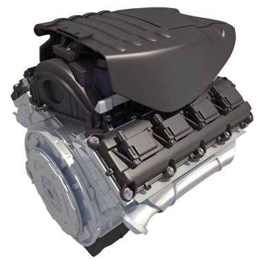 Beyaz arkaplanda V8 Araç Motoru 3D görüntüleme modeli