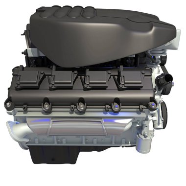 Beyaz arkaplanda V8 Araç Motoru 3D görüntüleme modeli