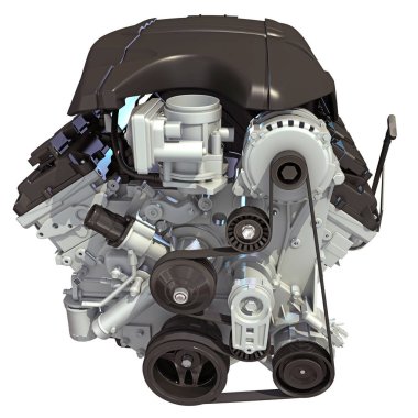 Beyaz arkaplanda V8 Araç Motoru 3D görüntüleme modeli