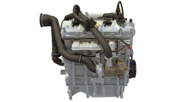 Beyaz arkaplanda V8 Araç Motoru 3D görüntüleme modeli