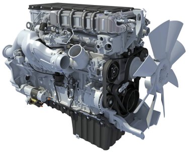 Kamyon motoru, beyaz arkaplanda 3D görüntüleme modeli