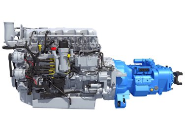 Kamyon motoru, beyaz arkaplanda 3D görüntüleme modeli