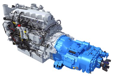 Kamyon motoru, beyaz arkaplanda 3D görüntüleme modeli
