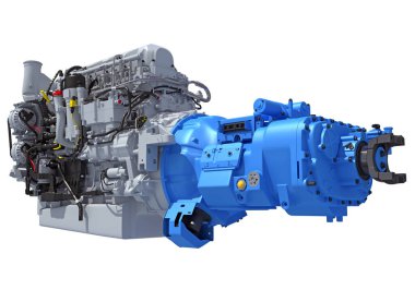 Kamyon motoru, beyaz arkaplanda 3D görüntüleme modeli
