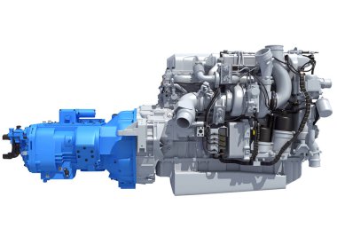 Kamyon motoru, beyaz arkaplanda 3D görüntüleme modeli