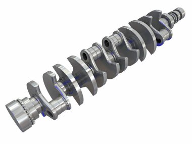 Beyaz arkaplanda V12 Motor Crankshaft 3D görüntüleme modeli