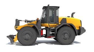 Tekerlek Yükleyici ağır inşaat makineleri beyaz arkaplan üzerinde 3B oluşturma modeli