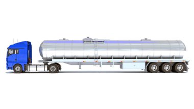 Tank Römorku olan Kamyon beyaz arkaplanda 3D görüntüleme modeli