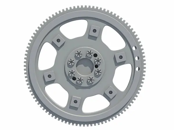 Beyaz arkaplanda esnek motor Flywheel 3D görüntüleme modeli