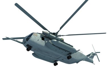 Askeri nakliye helikopteri. Beyaz arka planda 3D görüntüleme modeli.